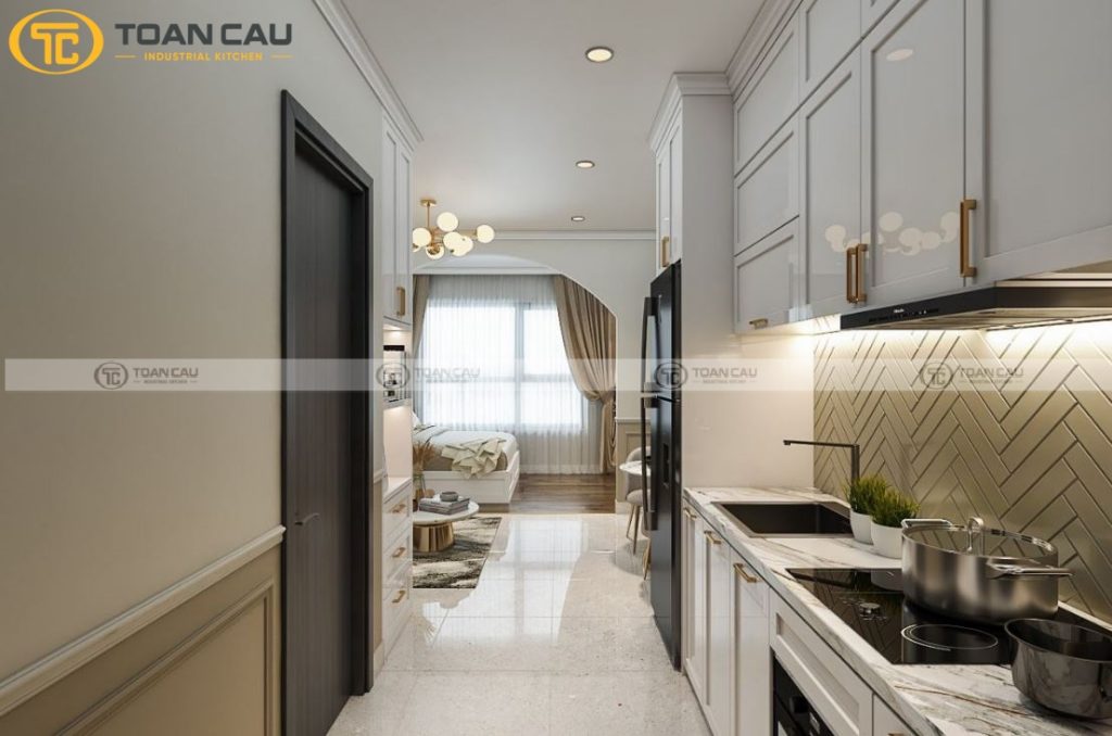 Mẫu nhà bếp cạnh nhà vệ sinh đẹp mắt, tối ưu công năng