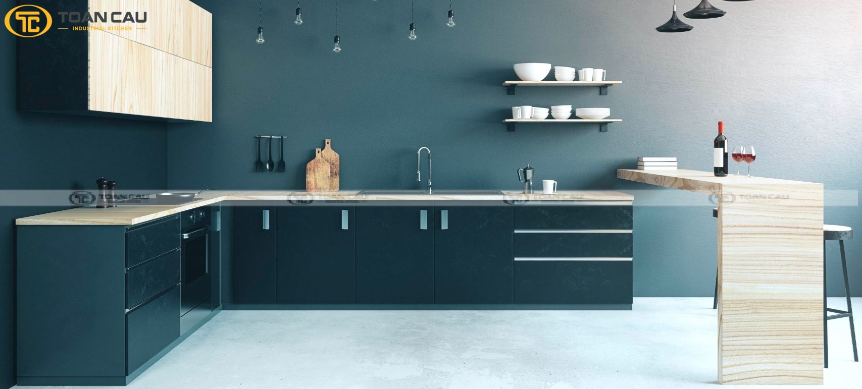 Tủ lưu trữ kín tối giản giữ cho không gian bếp luôn gọn gàng