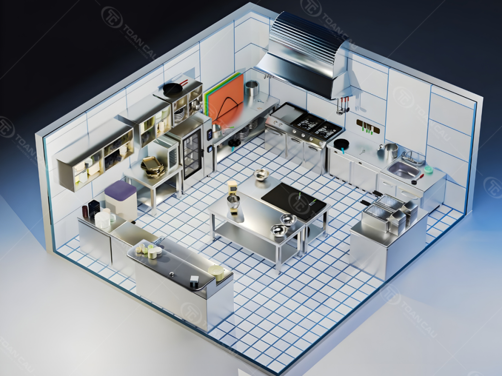 Bản vẽ 3d layout thiết bị thi công bếp công nghiệp