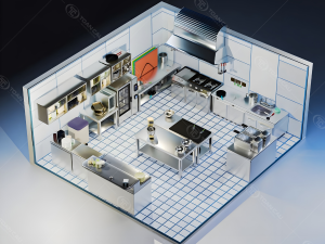 Bản vẽ 3d layout thiết bị thi công bếp công nghiệp