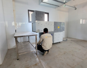 Quá trình lắp đặt thiết bị bếp chó trường mầm non Lâm Tiên