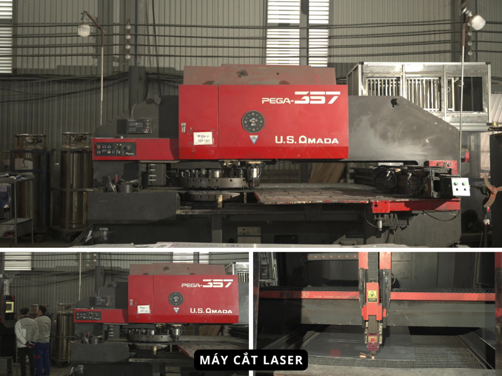 Hình ảnh máy cắt laser trong xưởng sản xuất inox