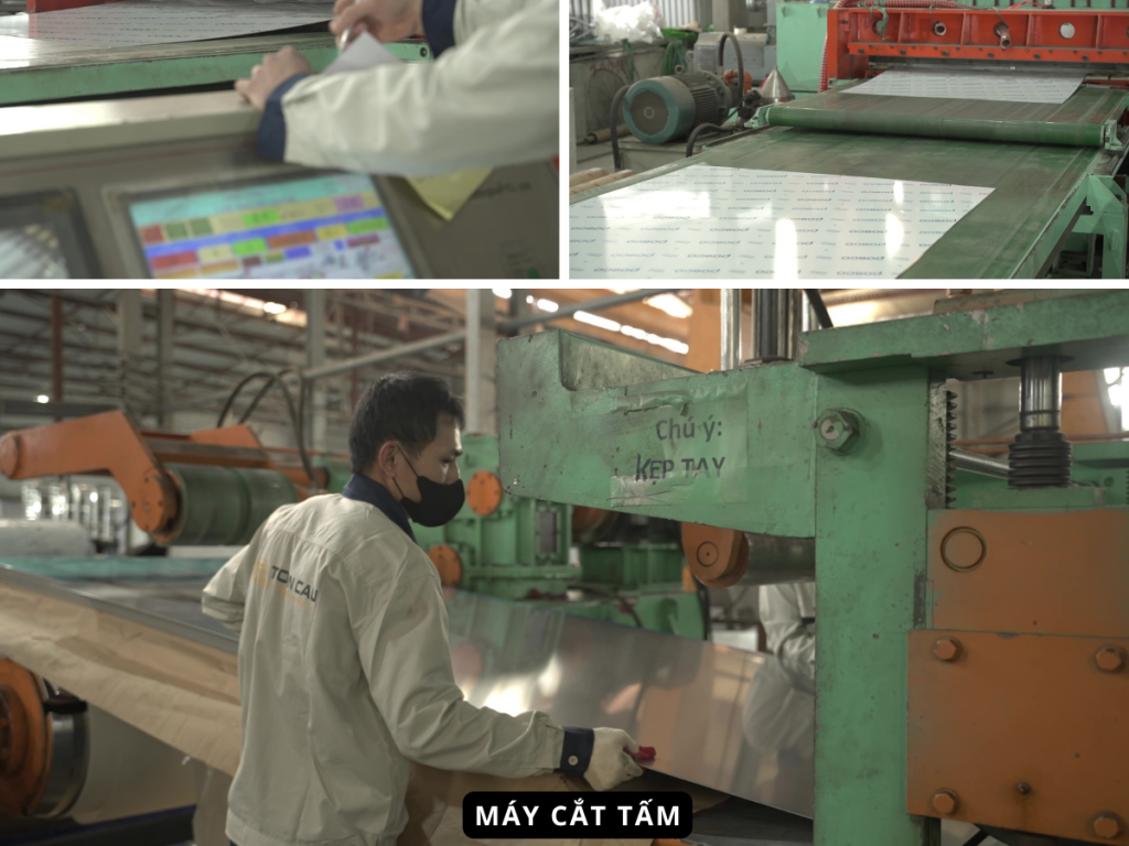 Hình ảnh máy cắt tấm trong xưởng sản xuất inox