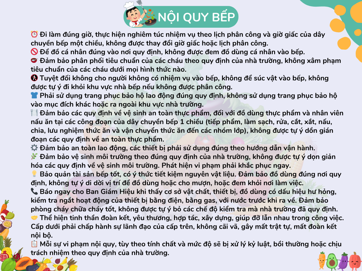 Hình ảnh bộ nộ quy bếp ăn công nghiệp
