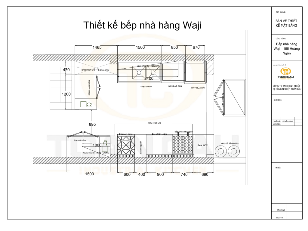 Bản vẽ thiết kế bếp nhà hàng Waji - 155 Hoàng Ngân