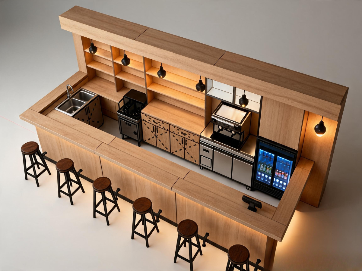 5 Mẫu Quầy Bar Được Ứng Dụng Phổ Biến Hiện Nay 2 Hình ảnh mẫu quầy bar chữ I