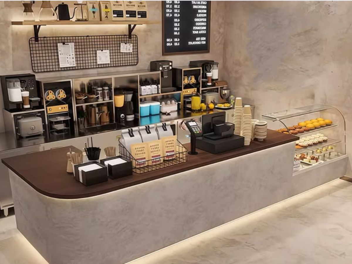 20+ Mẫu Quầy Bar Đẹp Quán Cafe, Trà Sữa & Nhà Hàng 4 quầy pha chế đẹp hình chữ L