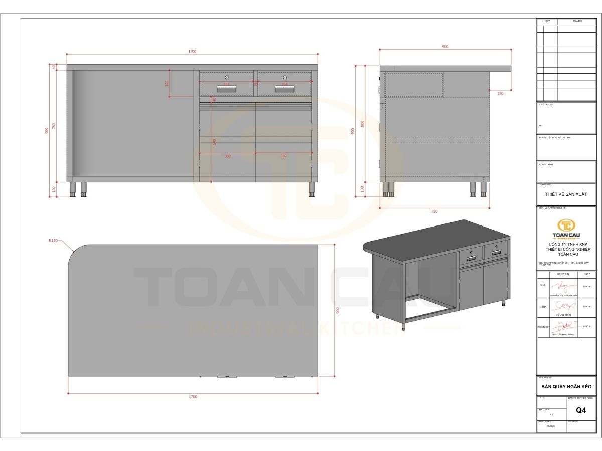 Kích Thước Quầy Pha Chế Bao Nhiêu Là Chuẩn? 4 Bản vẽ kích thước quầy pha chế của một dự án do Bếp Toàn Cầu thực hiện