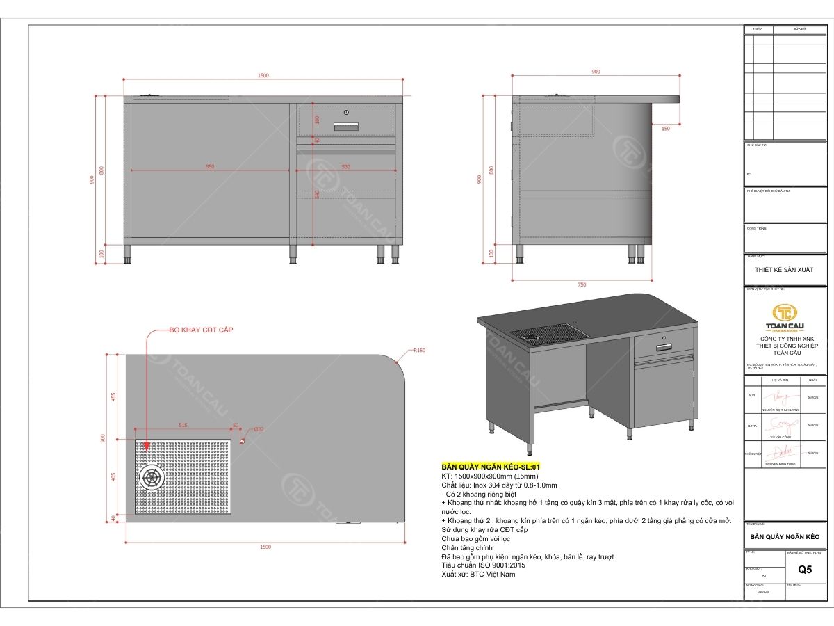 Bản vẽ thiết bị quầy bar inox trước khi sản xuất