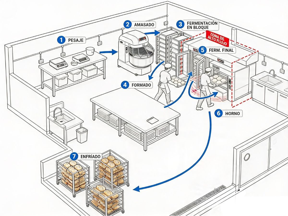 Thiết Kế Bếp Bánh Chuyên Nghiệp | Giải Pháp Toàn Diện 3 Sơ đồ bố trí và luồng quy trình sản xuất bánh mì trong khu bếp bánh