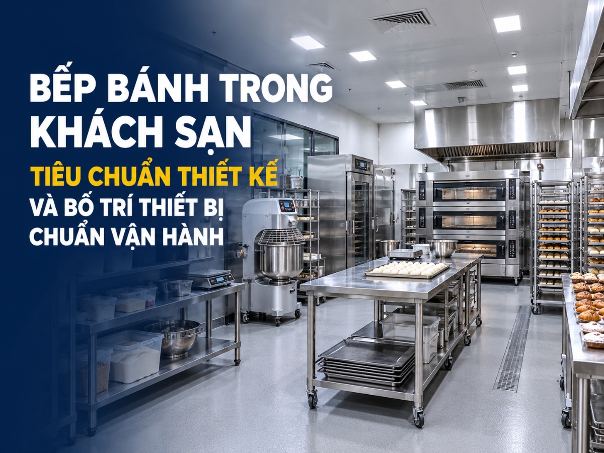 Bếp bánh trong khách sạn được thiết kế đạt chuẩn một chiều