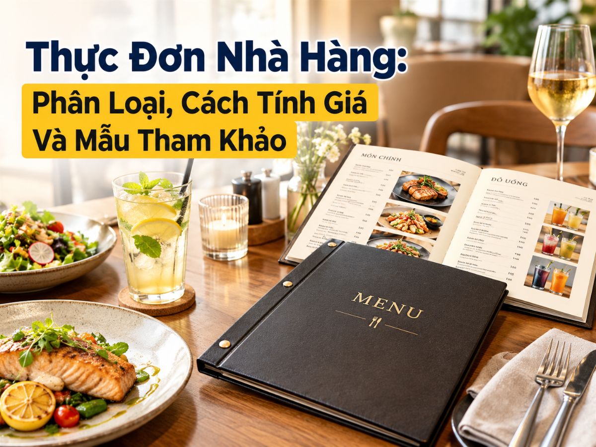 Thực đơn nhà hàng với món ăn và đồ uống